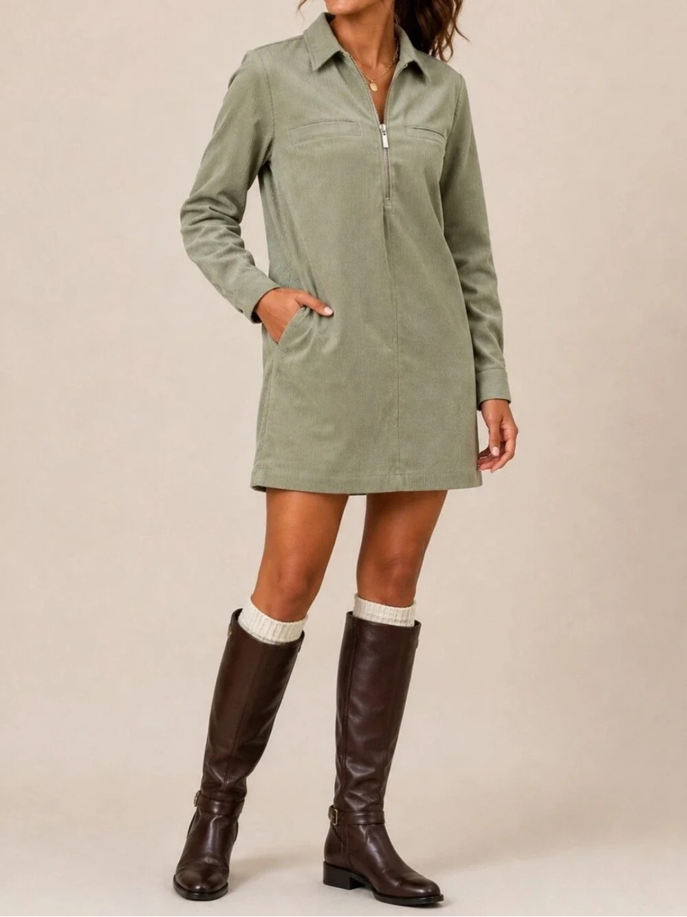 NWT Les Marias Athens Dress in Pistachio - Corduroy!!